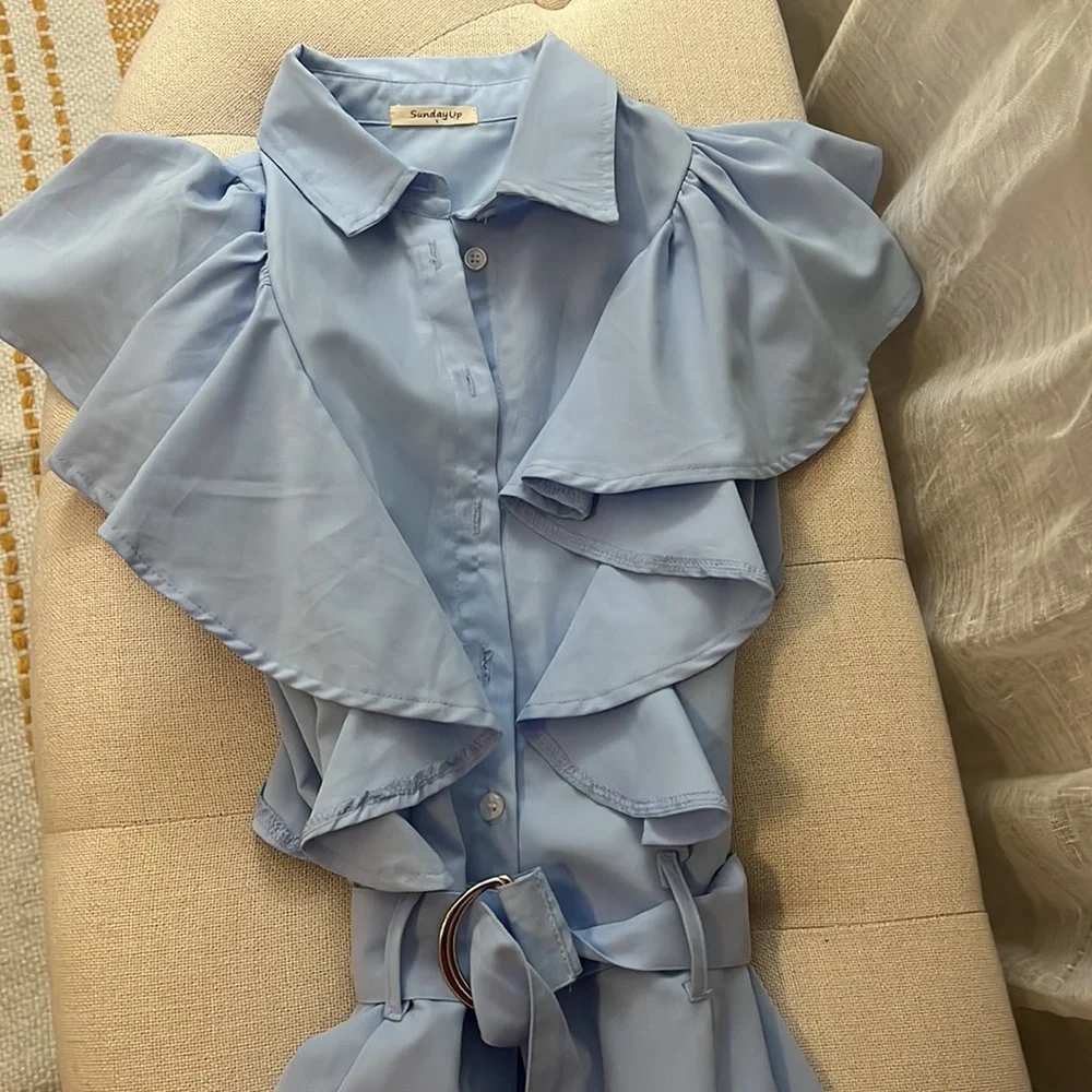 L'ABEYE POAWDER BLUE RUFFLE MIDI DRESS 💎 - Picture 3 of 3